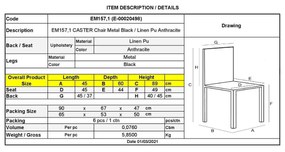Καρέκλα CASTER Μεταλλική Βαφή Μαύρη/PU Ανθρακί 45x60x89cm (Σετ 6 ΤΕΜ)