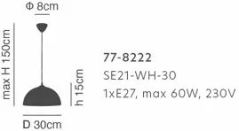 Φωτιστικό Οροφής  SE21-WH-30 EMULSE OPAL GLASS PENDANT E3 - Γυαλί - 77-8222