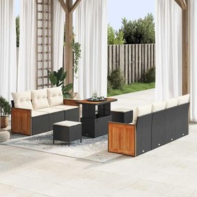 vidaXL Σετ Καναπέ Κήπου 10 pcs Μαύρο, Κρέμα 90 x 55 x 71 cm