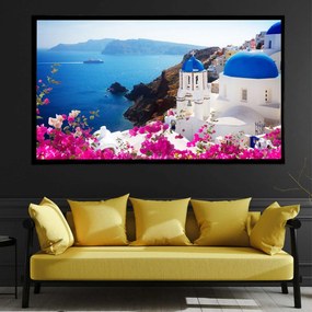 Πίνακας σε Plexiglass με Θέμα &#8220;Καλντέρα-Σαντορίνη&#8221; σε μαύρη ξύλινη Κορνίζα - 80cmx50cm