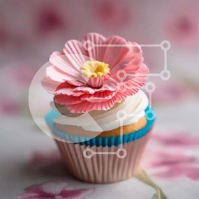 Intra Συλλεκτικό Ξύλινο Παζλ Plywood  4mm - Κομψό Cupcake με ροζ λουλούδι διακόσμηση Σε Ξύλινο Κουτί - Διαστάσεις: 10x10 cm – 25 κομμάτια