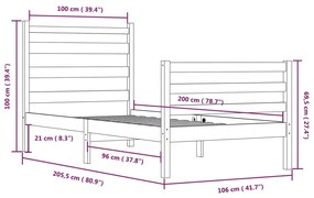 vidaXL Πλαίσιο Κρεβατιού 100 x 200 εκ. από Μασίφ Ξύλο Πεύκου