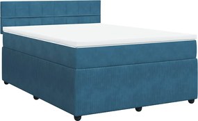 vidaXL Κρεβάτι Boxspring με Στρώμα Μπλε 140x190 εκ. Βελούδινο