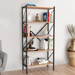 Βιβλιοθήκη Jocasta Megapap μεταλλική - μελαμίνης χρώμα pine oak 66x34x160εκ.-GP041-0001,2