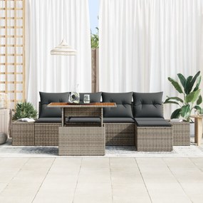 vidaXL Σετ Κήπου 6 Τεμαχίων με Μαξιλάρια Γκρι Συνθετικό Ρατάν Ακακία