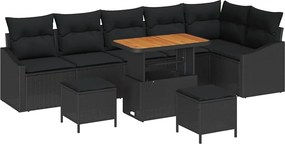 vidaXL Σετ Καναπέ Κήπου με μαξιλάρι 9 pcs Μαύρο Πολυ ράταν