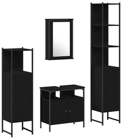 vidaXL Σετ Επίπλων Μπάνιου με ράφι 4 pcs Μαύρη δρυς 33 x 33 x 185.5 εκ