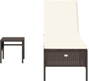 vidaXL Ξαπλώστρα Τραπέζι και Μαξιλάρια Καφέ από Συνθετικό Ρατάν