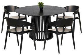 DINING SET 5PCS CANOP  ROUND TABLE Φ150cm. &amp; 4 DINING CHAIRS-BLACK