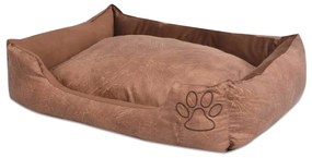 Κρεβάτι Σκύλου Μπεζ Μέγεθος S από Συνθετικό Δέρμα με Μαξιλάρι