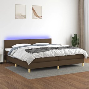 vidaXL Κρεβάτι Boxspring με Στρώμα &amp; LED Σκ.Καφέ 200x200 εκ Υφασμάτινο
