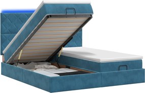 vidaXL Κρεβάτι Ottoman με Στρώμα και LED Σκούρο Μπλε 160 x 200 cm