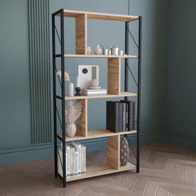 Ραφιέρα - Βιβλιοθήκη Fitabo μαύρο μέταλλο - oak 75x22x151 εκ. 75x22x151 εκ.
