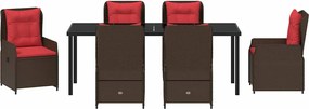 vidaXL Σέτ φαγητού για κήπο 7 pcs Καφέ Πολυ ράταν