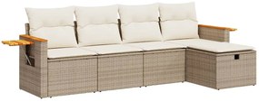 vidaXL Σετ Καναπέ Κήπου 5 τεμ. Μπεζ Συνθετικό Ρατάν με Μαξιλάρι