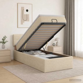 vidaXL Κρεβάτι Ottoman με Στρώμα και LED Κρεμ 80 x 200 cm Ύφασμα