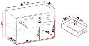 Σιφονιέρα Tucson 132, Άσπρο, Με συρτάρια και ντουλάπια, Αριθμός συρταριών: 2, 76x107x35cm, 33 kg | Epipla1.gr