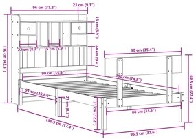 Κρεβάτι Βιβλιοθήκη Χωρίς Στρώμα 90x190 εκ Μασίφ Ξύλο Πεύκου - Καφέ