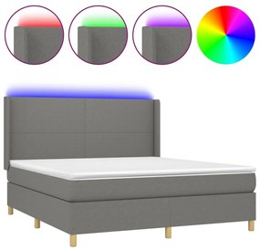 Κρεβάτι Boxspring με Στρώμα &amp; LED Σκ.Γκρι 180x200 εκ Υφασμάτινο - Γκρι