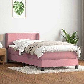 Box Spring κρεβάτι με στρώμα ροζ 100x220 cm Βελούδινο