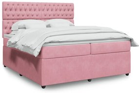 vidaXL Κρεβάτι Boxspring με Στρώμα Ροζ 200x200 εκ. Βελούδινο