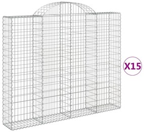 Συρματοκιβώτια Τοξωτά 15 τεμ. 200x30x160/180 εκ. Γαλβαν. Ατσάλι - Ασήμι