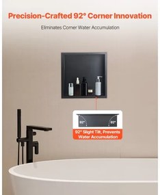 VEVOR Shower Niche 33.0 x 33.0 x 10.2 cm Recessed Wall Shelf Stainless Steel Black