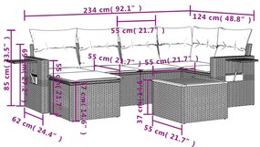 vidaXL Καναπές Σετ 7 Τεμαχίων Μαύρο Συνθετικό Ρατάν με Μαξιλάρια