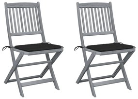 vidaXL Καρέκλες Εξ. Χώρου Πτυσ. 2 τεμ Μασίφ Ξύλο Ακακίας & Μαξιλάρια