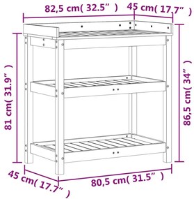 Τραπέζι Κηπουρικής με Ράφια 82,5x45x86,5 εκ. Μασίφ Ξύλο Πεύκου - Καφέ