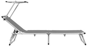 vidaXL Ξαπλώστρα Πτυσσόμενη Γκρι από Αλουμίνιο/Textilene με Σκίαστρο