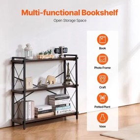 VEVOR Metal Bookshelf Rustic Bookshelf 3-Tier for Living room Bedroom &amp; Office