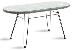 Τραπέζι Naoki pakoworld μέταλλο μαύρο-pe γκρι-γυαλί 100x45x46εκ Model: 140-000006