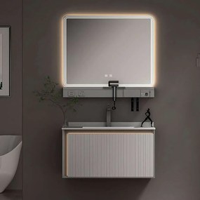 Έπιπλο Μπάνιου Πάγκος Με Νιπτήρα & Καθρέπτη Led Greys 9SGRE080LGR 80x50/80x60cm Light Grey Polywood,Porcelain