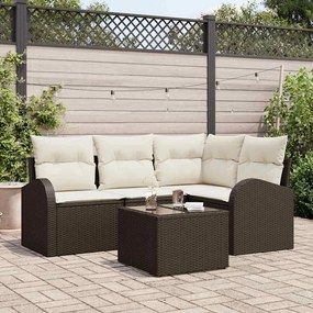 vidaXL Σετ Καναπέ Κήπου με μαξιλάρι 5 pcs Καφέ Πολυ ράταν