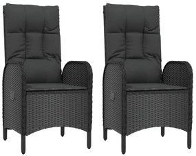 vidaXL Σετ Τραπεζαρίας Κήπου 3 τεμ. Μαύρο Συνθετικό Ρατάν με Μαξιλάρια