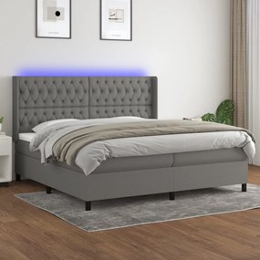 vidaXL Κρεβάτι Boxspring με Στρώμα &amp; LED Σκ.Γκρι 200x200εκ. Υφασμάτινο