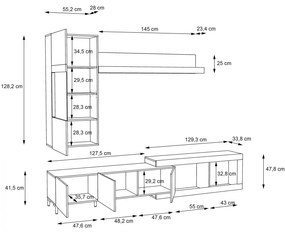 ΣΥΝΘΕΣΗ ΤΗΛΕΟΡΑΣΗΣ BARETT HM9022 ΔΡΥΣ ΓΚΡΙ CEMENT 201,7-270,6x42,6x200Υ εκ. STK