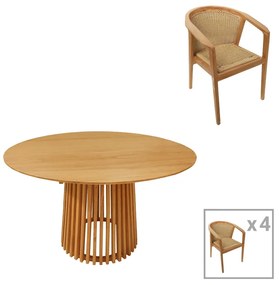 Τραπεζαρία Granny-Kenda I  σετ 5τεμ σε φυσική-μπεζ απόχρωση Φ120x75εκ