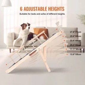 VEVOR Dog Ramp, Folding Pet Ramp for Bed, Adjustable Dog Ramp for Small, Large, Old Dogs &amp; Cats, Wooden Pet Ramp with 47.2&quot; Long Ramp, Adjustable from 13.8&quot; to 27.6&quot;, Suitable for Couch, Sofa, Car