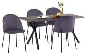 ΣΕΤ ΤΡΑΠΕΖΑΡΙΑΣ HM11181 5ΤΜΧ ΤΡΑΠΕΖΙ 140x80x75 cm MDF OLD BEECH & ΚΑΡΕΚΛΕΣ CLARA ΓΚΡΙ ΒΕΛΟΥΔΟ