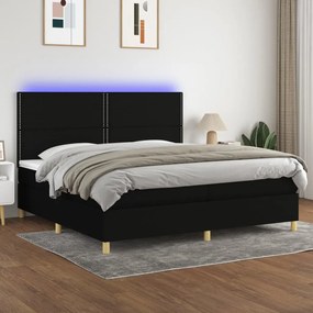 vidaXL Κρεβάτι Boxspring με Στρώμα & LED Μαύρο 200x200 εκ. Υφασμάτινο