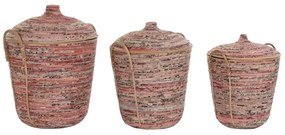 Σετ Καλαθιών DKD Home Decor Ροδάκινο Φυσικό (3 Τεμάχια) (3 Μονάδες)
