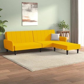 vidaXL Καναπές Κρεβάτι Διθέσιος Κίτρινος Βελούδινος με Υποπόδιο
