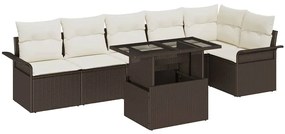 Σετ Καναπέ Κήπου με μαξιλάρι 7 pcs Καφέ Πολυ ράταν