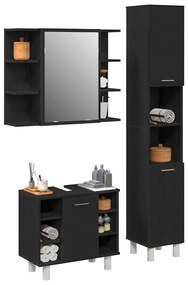vidaXL Σετ Επίπλων Μπάνιου με ράφι 3 pcs Μαύρο 30 x 30 x 179.5 εκ