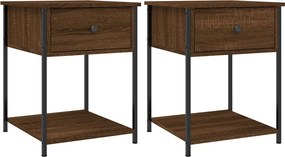 vidaXL Κομοδίνα 2 τεμ Καφέ Δρυς 44x45x58 εκ. από Επεξεργασμένο Ξύλο