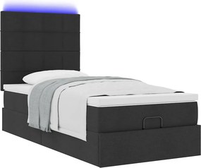 vidaXL Οθωμανικό κρεβάτι με στρώμα &amp; LEDs Μαύρο 100x200 cm Ύφασμα