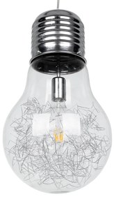 GloboStar LAMP 01677 Μοντέρνο Κρεμαστό Φωτιστικό Οροφής Μονόφωτο 1 x E27 Ασημί Νίκελ Μεταλλικό Διάφανο Γυαλί Φ30 x Υ52cm - 01677