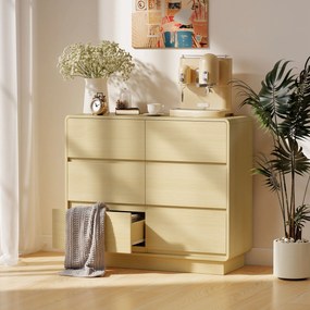 Sideboard 100 cm, Ντουλάπι Μπουφέ με 6 Συρτάρια, Συρταριέρα για Κουζίνα, Σαλόνι, Τραπεζαρία, Φυσικό Ξύλο